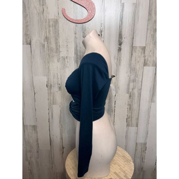 Windsor Teal Cutout Twist Long Sleeve Crop Top Women’s Size Small - Picture 5 of 8